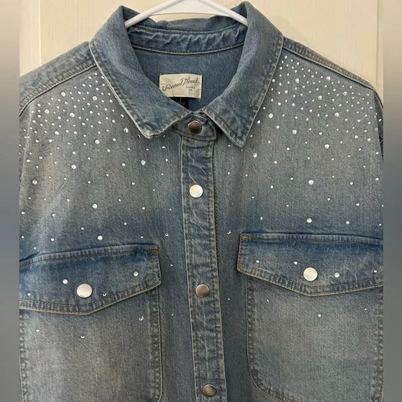 Universal Thread Rhinestone Embellished Denim Shacket - Picture 2 of 7